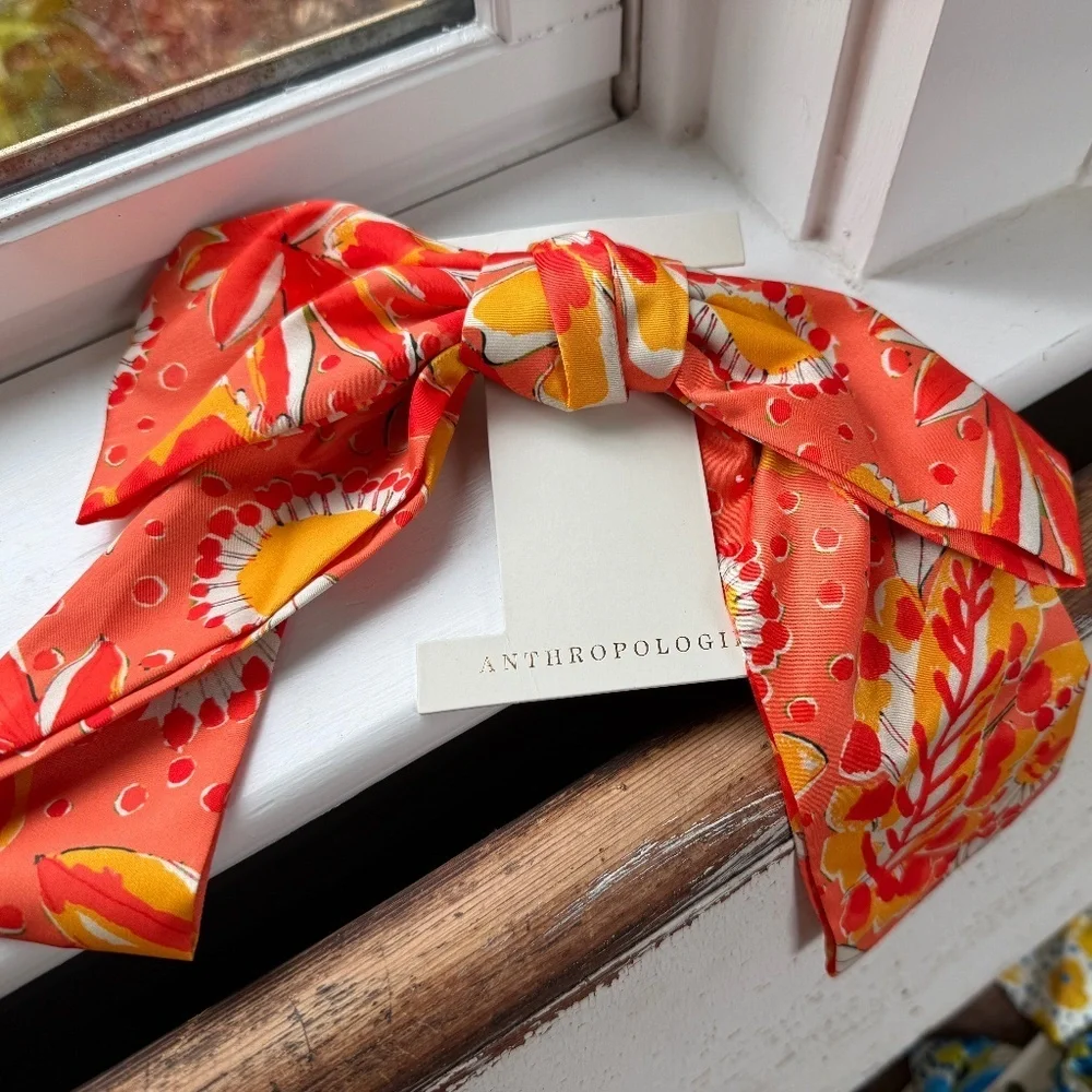 NWT Vera For Anthropologie Satin Bow Barrette Orange